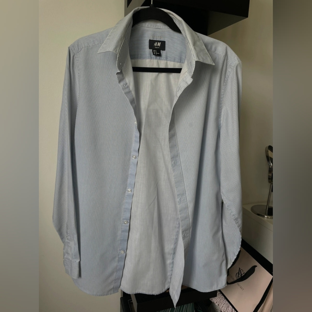 H&M Blue White Striped Button Long Sleeve Shirts